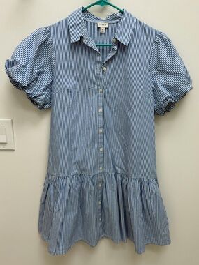 J. Crew Blue & White Striped Button-Down Shirt Dress